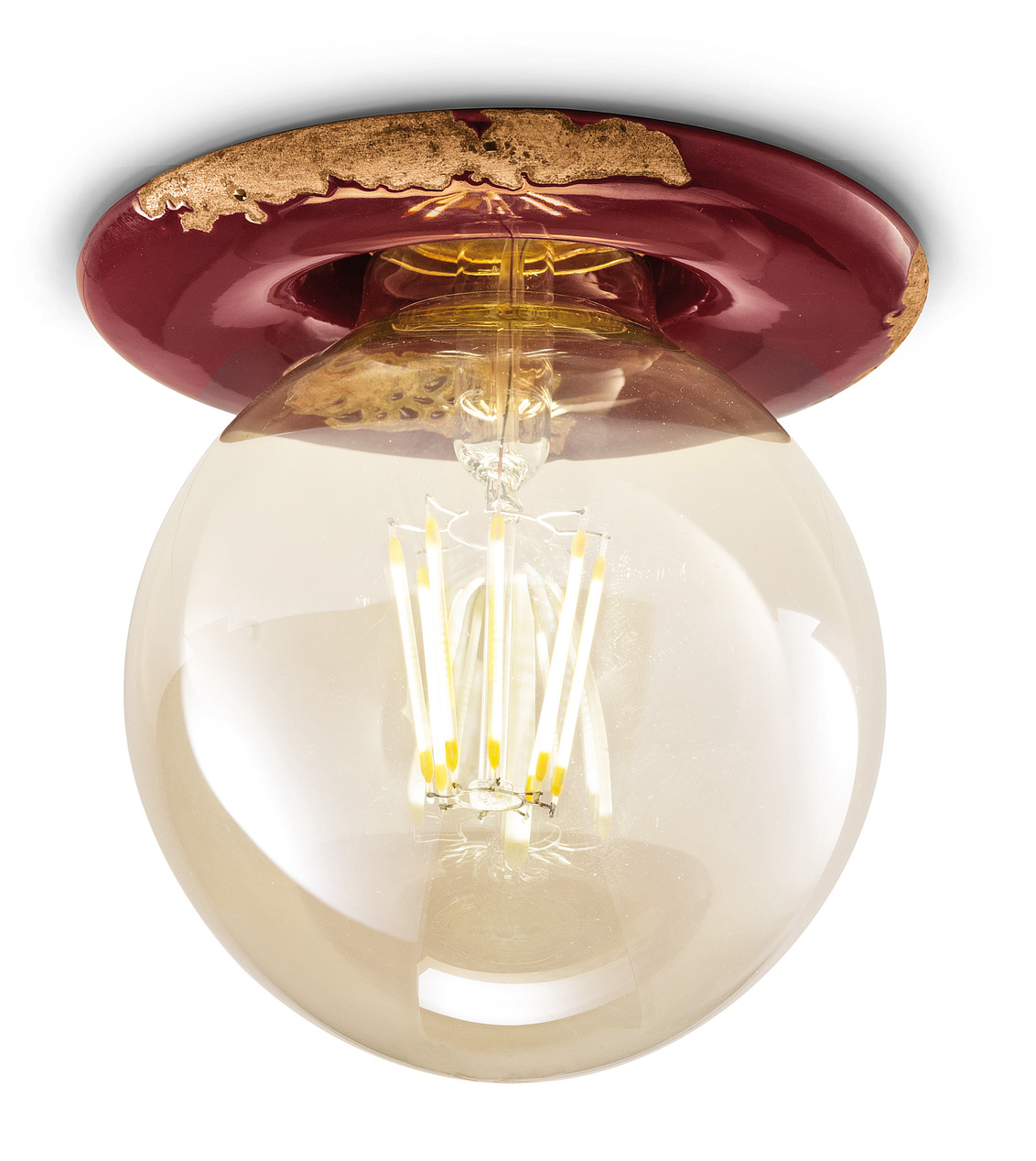 Plafonnier céramique aspect vieilli et grande ampoule LED 10 coloris par Ferroluce